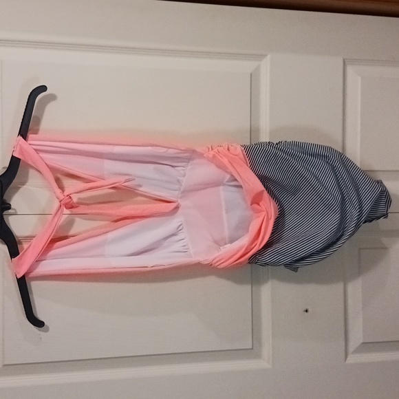 Cocoship one piece halter swimsuit - 8 - peach/black&white stripes - Picture 3 of 9